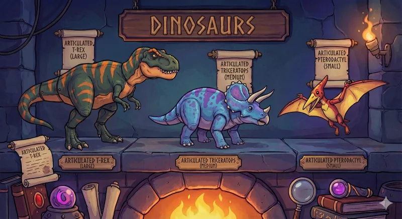 Dinosaurs collection: Articulated dinosaurs in various sizes and colours